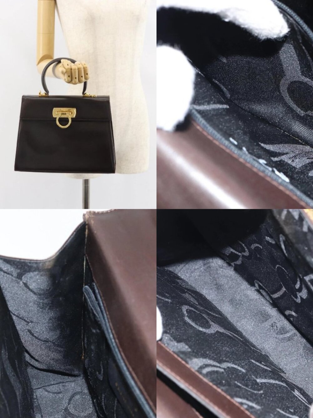 Salvatore Ferragamo Gancini Hand Bag Leather 2way Brown Gold Auth 162468 - Picture 15 of 15